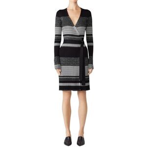 Diane Von Furstenburg metallic knit long sleeve wrap dress L excellent condition